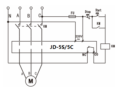 JD-5S/JD-5CÖÇÄܵ綯»ú¹ýÔØÈ±Ïà±£»¤Æ÷½ÓÏßͼ